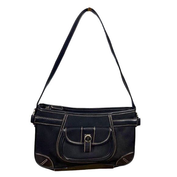 Etienne Aigner Black Satchel Shoulder Bag Handbag Canvas Leather Trim Purse - Picture 1 of 15